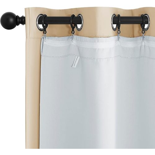 NICETOWN Black Out Window Curtain Liner - Thermal Insulated Blackout Drape Liners for 72 inch Curtains, Blackout Curtain Liners White (W=34 H=68, 2 Pieces, Hooks Included, Greyish White)