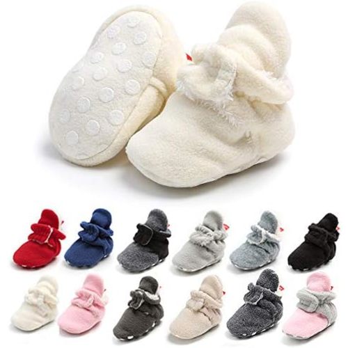 Baby Boys Girls Fleece Booties Cozy Stay on Slippers Socks Shoes Anti Slip Bottom Grippers for Infant Toldder Crib Shoe