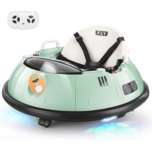 Hikole Bumper Car for Toddlers 1-3 with Remote Control, 12V Baby Ride On Bumper Car, 360 Degree Spin, 5-Point Safety Belt, LED Lights & Horn, Gift for Girls Boys, Green