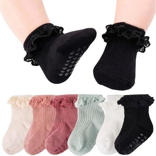 Baby Girl Anti Slip Grip Socks Cute Frilly Ruffle Ankle Socks Soft Breathable Cotton Non Skid Newborn Infants