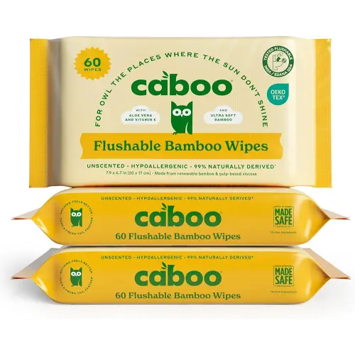 Caboo Tree Free Flushable Wipes, Certified Flushable, Septic Safe, Biodegradable, Chemical Free, Unscented Wipes for Adults made with Renewable Bamboo Based Viscose (Pack of 3, Total of 180)