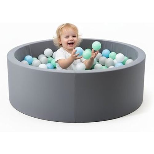 Foam Ball Pit - 36.5" x 13.2" Ball Pit for Toddlers,Round Soft Playpen with 100% Cotton Cover & High-Resilience Memory Foam,Machine Washable,Indoor Outdoor (Grey,Not Includes Balls)