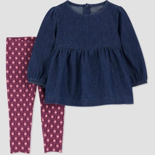 Carter's Just One You® Baby Girls' Floral Top & Bottom Set - Blue/purple 6m
