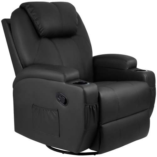 Homall Swivel Rocking Recliner Chair Massage PU Leather 360 Swivel Rocker Recliner Living Room Chair Home Theater Seating ,Pu Leather Black