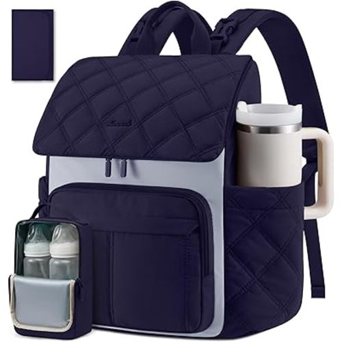 LOVEVOOK Diaper Bag Backpack With Pocket For Large Capacity Cup,Multi-Function Baby Travel Bag For Mom Dad,Waterproof Baby Bag for Boys Girls with Changing Pad,Insulated Bag,Stroller Straps,Blue