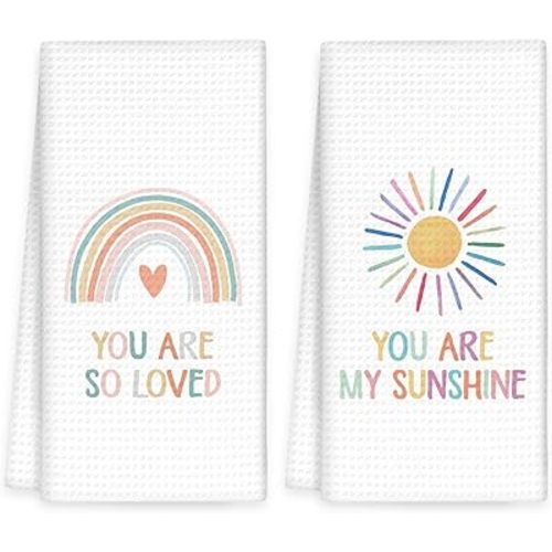 Boho Rainbow Kids Hand Towels Set of 2 - Kids Bathroom Decor Hand Towels, You are My Sunshine Dish Tea Towel for Nursery Kitchen Bathroom, Rainbow HandTowels for BathroomDecor, 16x24In