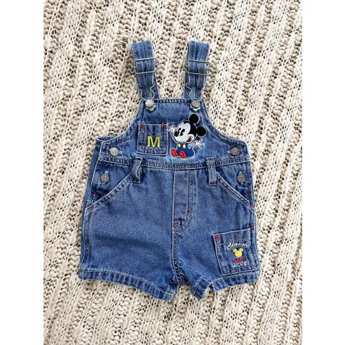 Vintage 90s Mickey Mouse Denim Overalls by Baby Mickey & Co (Size 3/6 Months)