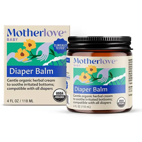 Motherlove Diaper Balm (4 oz) Organic Herbal Diaper Rash Cream—Cloth Diaper Safe, Zinc Oxide- & Petroleum-Free