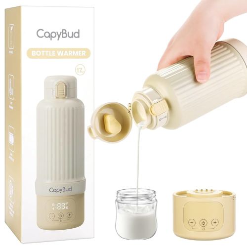 Portable Bottle Warmer for Travel – Detachable Design, Fast Heating, Built-in Sterilizer, 48H Keep Warm, Precise Temp Control, 17Oz Travel Milk Warmer for Breastmilk & Formula