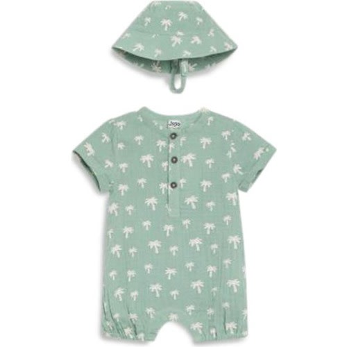 Cotton Gauze Romper & Hat Set, 0-3M