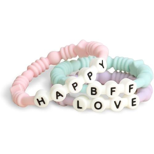 Itzy Ritzy Teething Rings - Set of 3 Textured, Silicone Rings for Ages 3 Months & Up - One-Piece Design with Adorable Messages (Pastel)