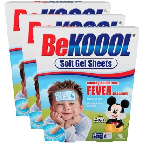 BEKOOOL Soft Gel Sheets for Kids for Cooling Relief from Fever discomfort | 4 Count (Pack of 3)