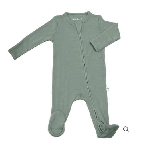 Footie Pajamas, Merino Wool, Sage