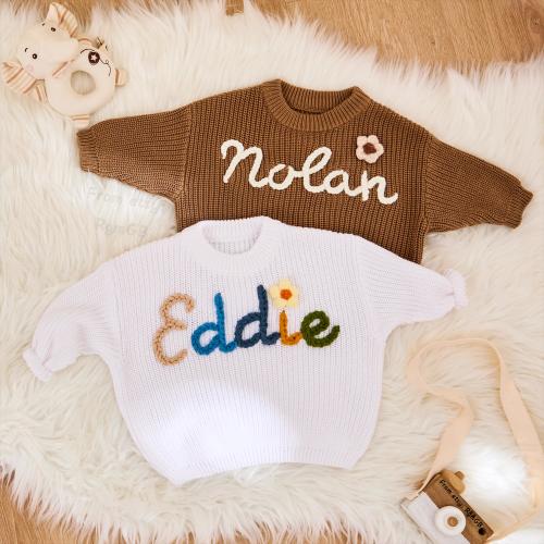 Custom Color Name Crochet Baby Sweater, Personalized Handmade Bogen Meg Cardigan, Gender Neutral Newborn Baby Shower Photo Prop Gift