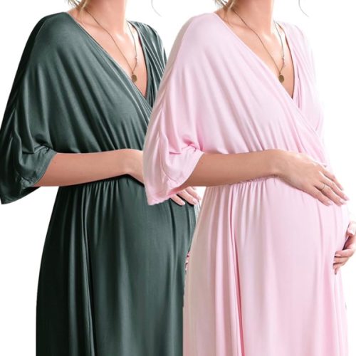 Ekouaer 3 in 1 Labor/Delivery/Hospital Gown 2 Pack Maternity Dress Nursing Nightgown Sleepwear