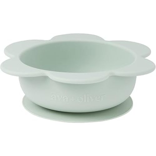 AVA + OLIVER Silcone Flower Suction Bowl | BPA-Free Non-Slip Design (Mint)
