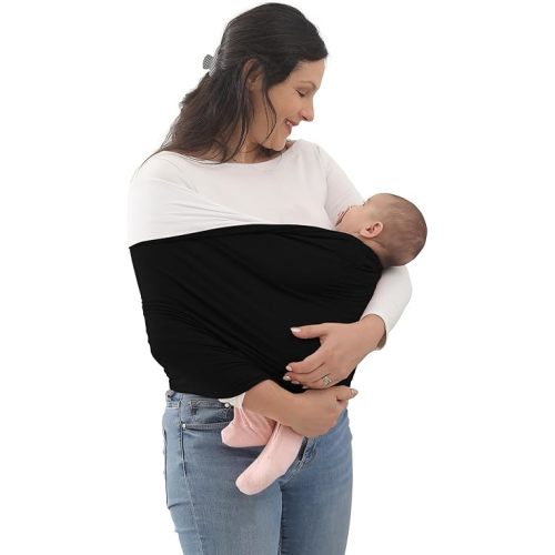 Baby Wrap Carrier, Perfect Baby Carrier Wrap Sling for Newborn and Infant up to 35 lbs. (Black/White, L (XL, 2XL, 3XL of Clothing Size))