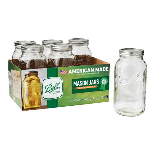 Ball, Mason Jars, 64 oz, Wide Mouth, 6 Pack, Glass Canning Jars