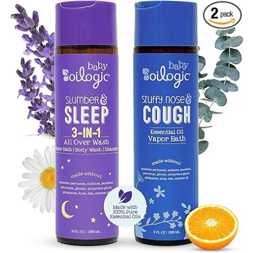 Oilogic Bath Baby Essentials (Slumber & Sleep, Stuffy Nose & Cough) - Gentle Baby All-Over Wash with Essential Oils to Soothe, Calm & Comfort - Pediatrician-Tested & Safe for Babies & Toddlers