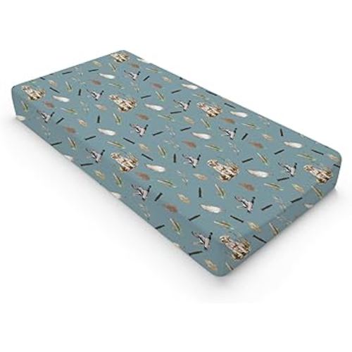 Wild Duck Hunting Hunter Baby Changing Pad Cover Sheets for Boy Girl 32''x16'' Mallard Duck Reeds Feathers Unisex Fitted Changing Table Sheets Wild Animal Soft Breathable Baby Change Table Mats