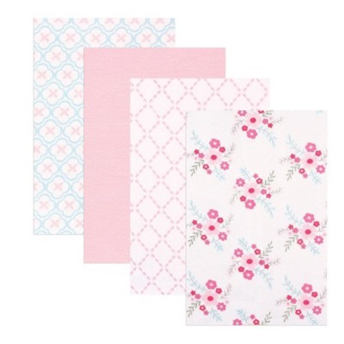 Luvable Friends Baby Girl Cotton Poly Flannel Receiving Blankets, Floral 4-Pack, One Size