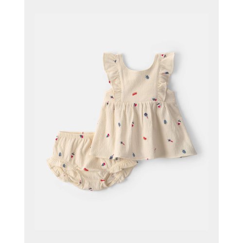 Baby Girl 2-Piece Fourth of July Top & Short Set - Ivory