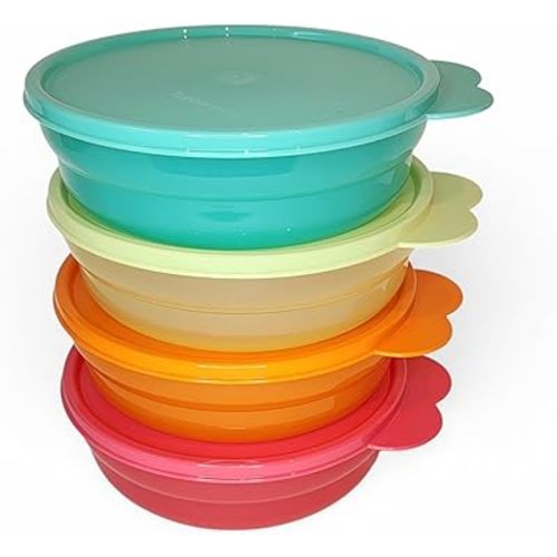 Tupperware Microwave Reheatable Cereal Bowls (500mL / 2 Cup) Set of 4 in Mint, Lemon, Tangerine, and Raspberry