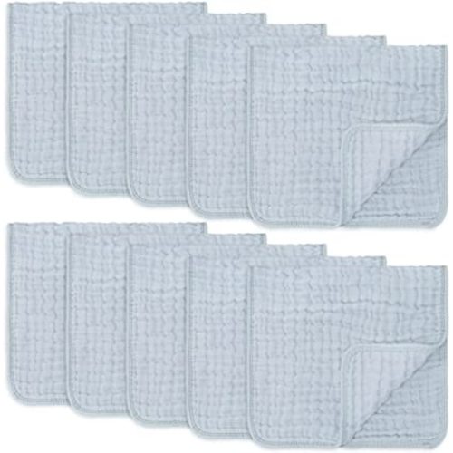 Muslin Burp Cloths 10 Pack Large 100% Cotton Hand Washcloths 6 Layers Extra Absorbent and Soft (Slate, Pack of 10) - 10-Pack 20"X10"