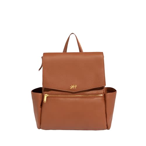 Freshly Picked Mini Diaper Bag II Backpack – Premium Vegan Leather Small Baby Bag without Changing Pad, Compact, Lightweight & Stylish for Moms On-the-Go, Cognac