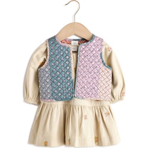 Quilted Vest & Embroidered Long Sleeve Dress Set, 3-6M