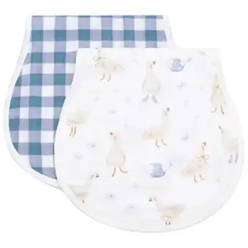 LifeTree Muslin Baby Burp Cloths - 2 Pack 70% Viscose from Bamboo and 30% Cotton Large 22'' by 10.6'' Absorbent Milk Spit Up Rags - Burping Cloths for Newborn, Girls Boys, Duck & Blue Checkered