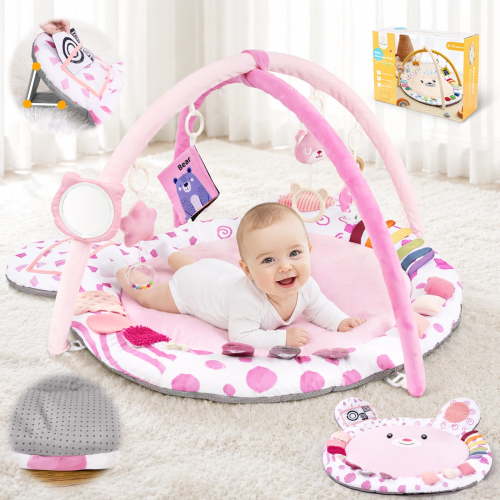 Beavtaens Baby Gym Play Mat, Large Mat with 6 Sensory Zones, 4-in-1 Tummy Time for Infants 0-18M