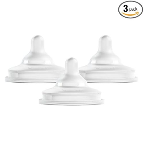 Boon Nursh Curve Silicone Baby Bottle Nipples - Food-Grade Silicone Bottle Nipples - Preemie Nipples for Baby Bottles - Baby Bottle-Feeding Supplies - 3 Count