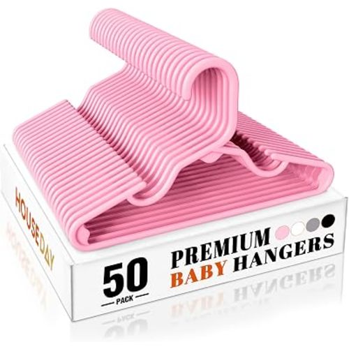 HOUSE DAY Pink Baby Hangers 50 Pack, Sturdy 11.5" Kids Hangers for Closet