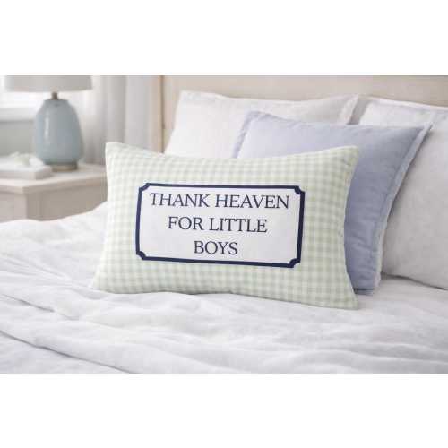 Thank Heaven for Little Boys Lumbar Pillow | Green Gingham Nursery Accent