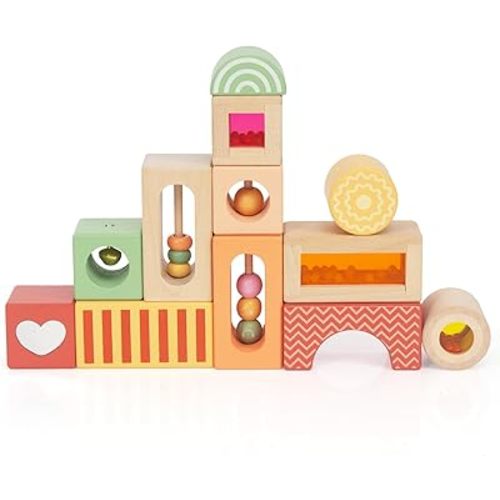 Fun with Sounds Wooden Discovery Blocks for Toddlers with Acoustic Sounds, Toddler Toys for Preschool Learning Activities (Red)