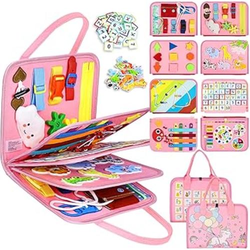 Esjay Toddler Busy Board Montessori Toys for Girls, Sensory Book Educational Activities for Learning Fine Motor Skills, Birthday Gifts for Girls Toddlers, Travel Toys for Airplane Car, Fairy Horse