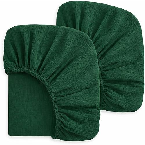 PET REJOIR 2 Pack Emerald Green Muslin Crib Sheets for Boys & Girl- Neutral Breathable Cotton Crib Mattress Sheets Fitted for Standard 28"x 52"- Nursery Décor No Slip Bed Sheets