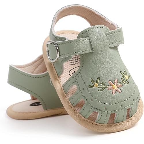 GDSDYM Infant Baby Girls Summer Sandals with Flower Bowknot Soft Sole Wedding Dress Flats Newborn First Walkers Crib Dress Shoes