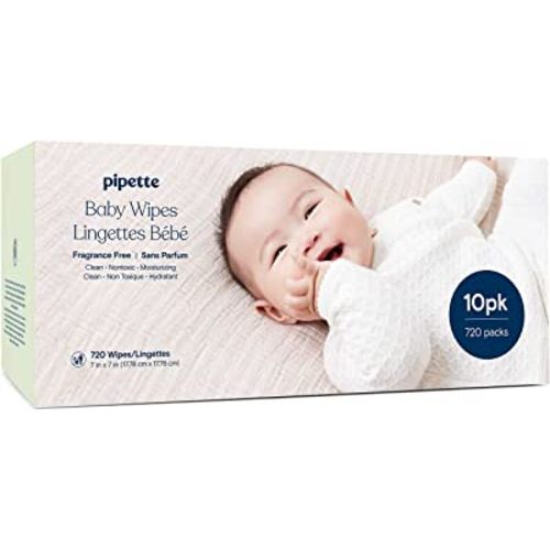 Pipette Baby Wipes | Natural Plant-Derived Fibers | Unscented, Water-Based & Alcohol-Free for Sensitive Skin | Newborn Essentials | 720 Count