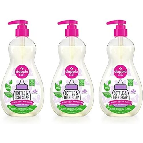 Dapple Baby Bottle Soap, Hypoallergenic Dish Soap for Baby Bottles, Powered by Plants, Lavender, 16.9 Fl Oz (Pack of 3)