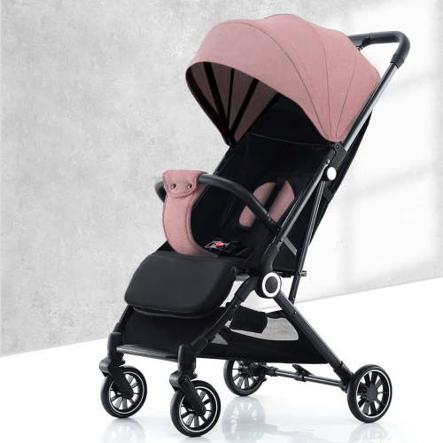 AJONALAA Foldable Baby Stroller with Wheels,Mosquito Net,Storage Basket,Adjustable Backrest/Canopy,Cup Holder(Pink)