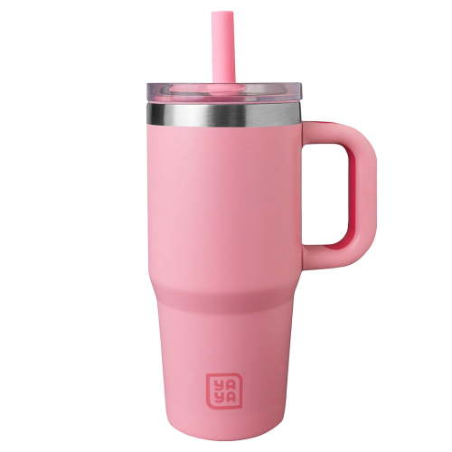 YAYA My First Travel Tumbler for Preschool & Kids 3+, Insulated Stainless Steel Tumbler with Reusable Silicone Straw & Spill-Proof Lid, Cup Holder Compatible, BPA-Free, 12oz, Pink
