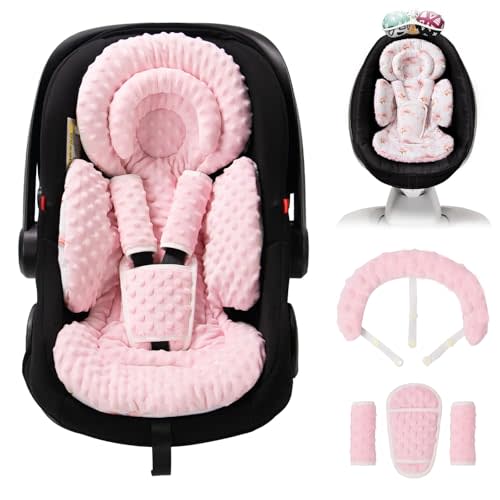 TinlyFinly Infant Car Seat Insert with Extra Cushion for Preemie to Toddler, Reversible Newborn Carseat Insert for Baby Head Body Support, Fits for Stroller, Baby Swing, Bouncer - Dots, Pink
