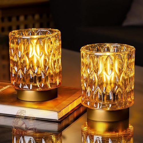 Battery Operated Table Lamp Timer, Small Cordless Lamps Decorative, 2 Amber