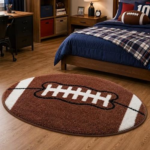 Funtery Large Football Rug for Boys Room Decor 32x39" Non Slip Absorbent Sports Soft Carpet Sports Area Rug Washable Touchdown Mat for Bathroom Playroom Athlete Back to School (Brown Football)