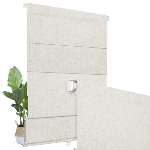 BERISSA No Drill Blackout Roman Shades Indoor Windows,25" W x 48" H,L-Beige | No screw no tools Pull Down Shades Cordless Room Darkening Linen Roman Shades for windows, Living room,Bedroom,Home Office