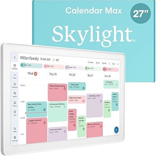 Skylight Calendar Max: 27-Inch Smart Digital Calendar & Chore Chart, Family Organizer with Interactive Touchscreen Display – Wall Mountable in Portrait or Landscape, Classic White Frame