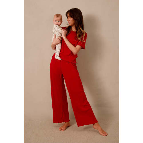 Red Pointelle Short-Sleeve Women’s Sleep Set