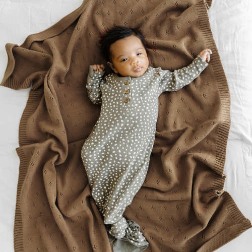 Organic Cotton Pointelle Baby Knit Blanket - Brown